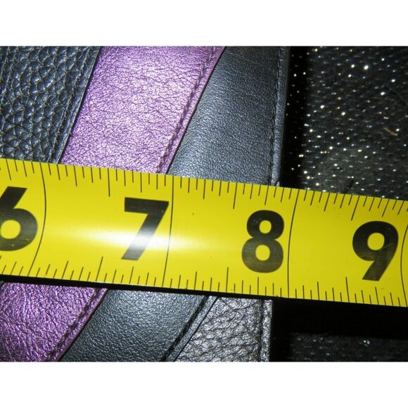 COACH Anna Purple & Black Color block Leather Fold Over Crossbody Handbag Clutch - Picture 13 of 14